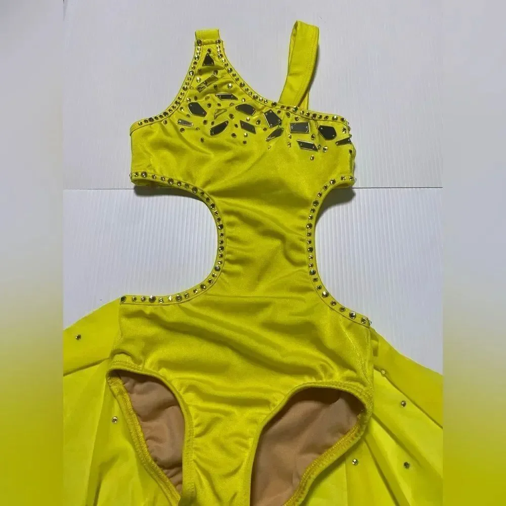 Custom Competition Solo Costume Neon Yellow Cutout Lyrical Contemporary MC